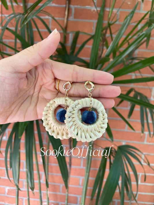 Plant-Dyed Fabric & Bamboo Hoop Earrings: 14K Gold-Filled