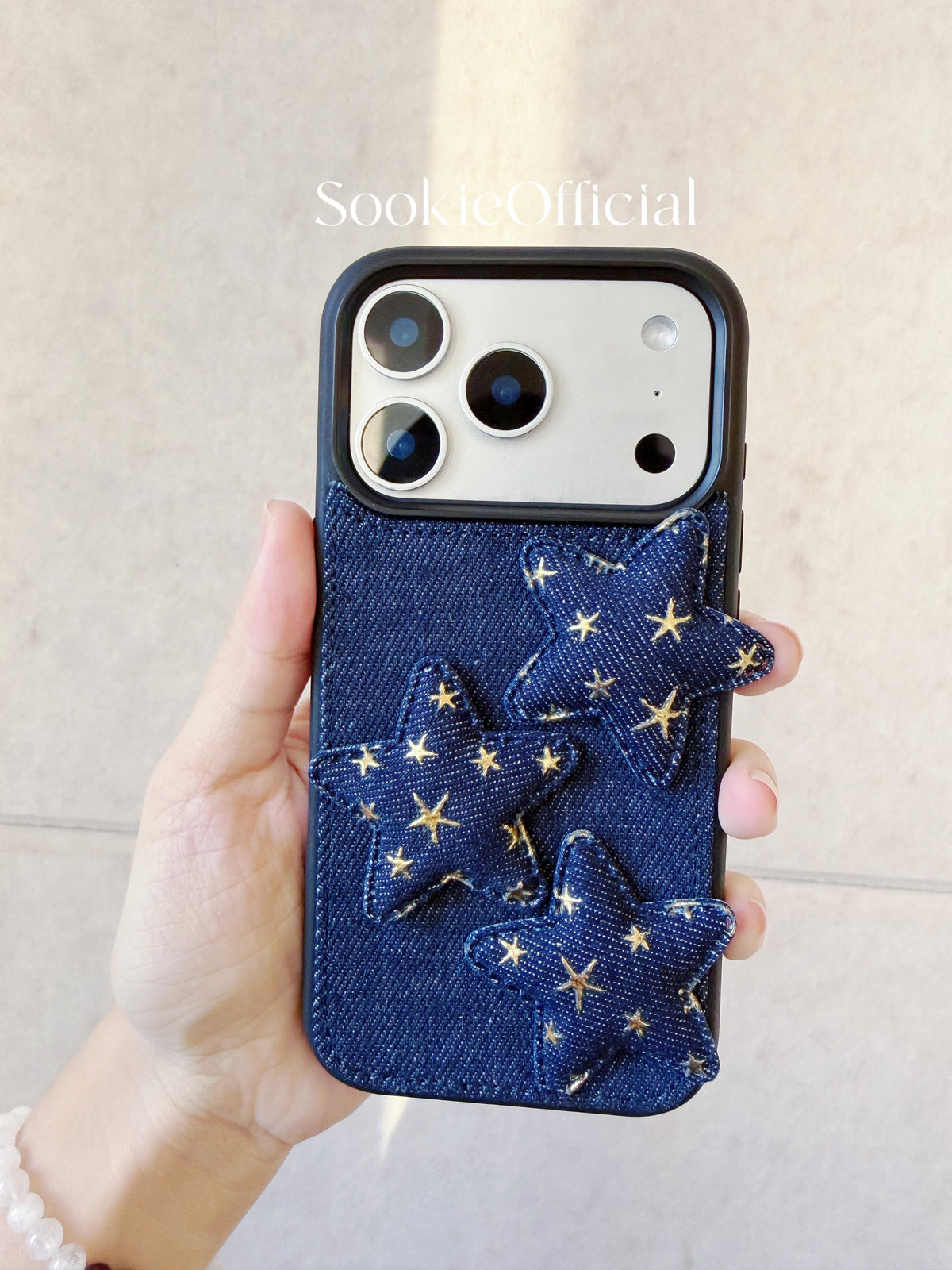 Y2K Denim Phone Case with 3D Stars  Blue Jean Phone Case Retro Star Cover for iPhone 13-17