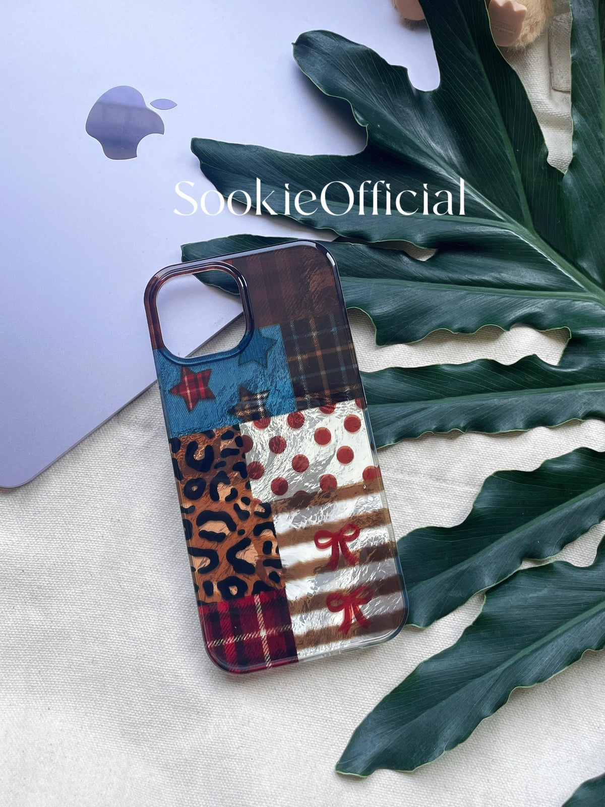 Pearlescent Brown Collage iPhone Case: Retro Leopard Stripe Plaid Mix Style Cover