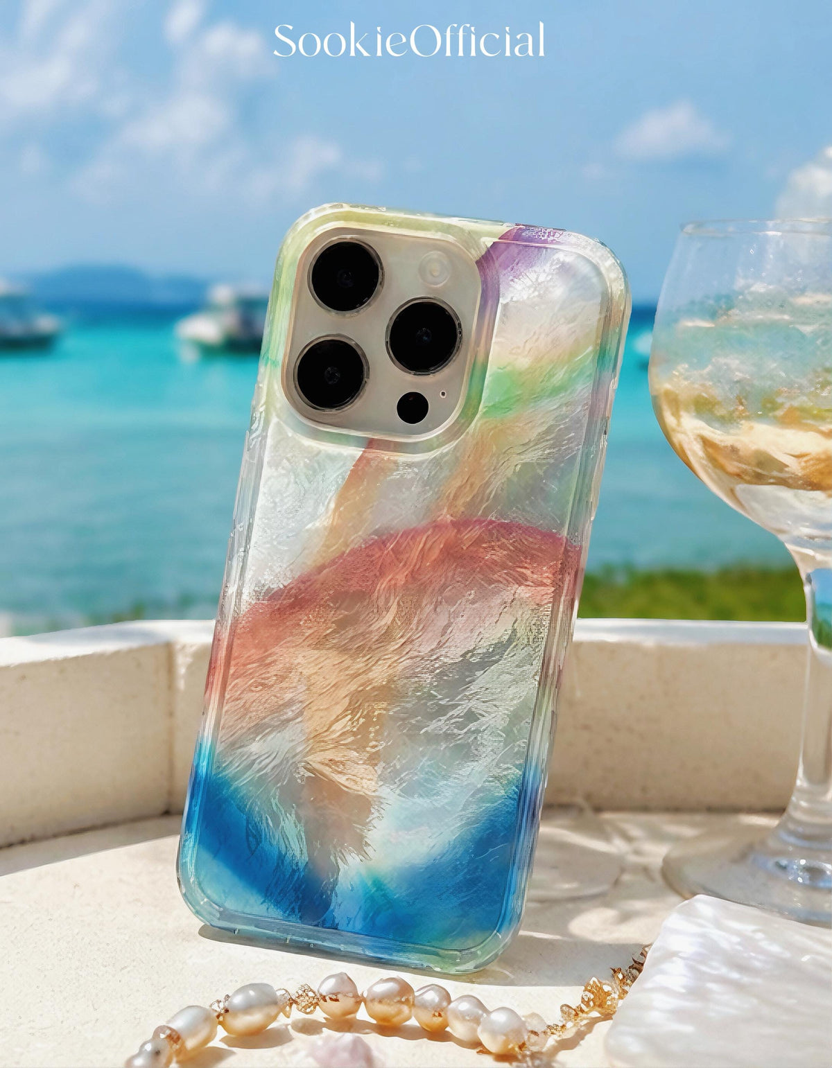 Aurora Pearl iPhone Case, Iridescent Ocean Gradient Glossy Phone Case (MagSafe Option)