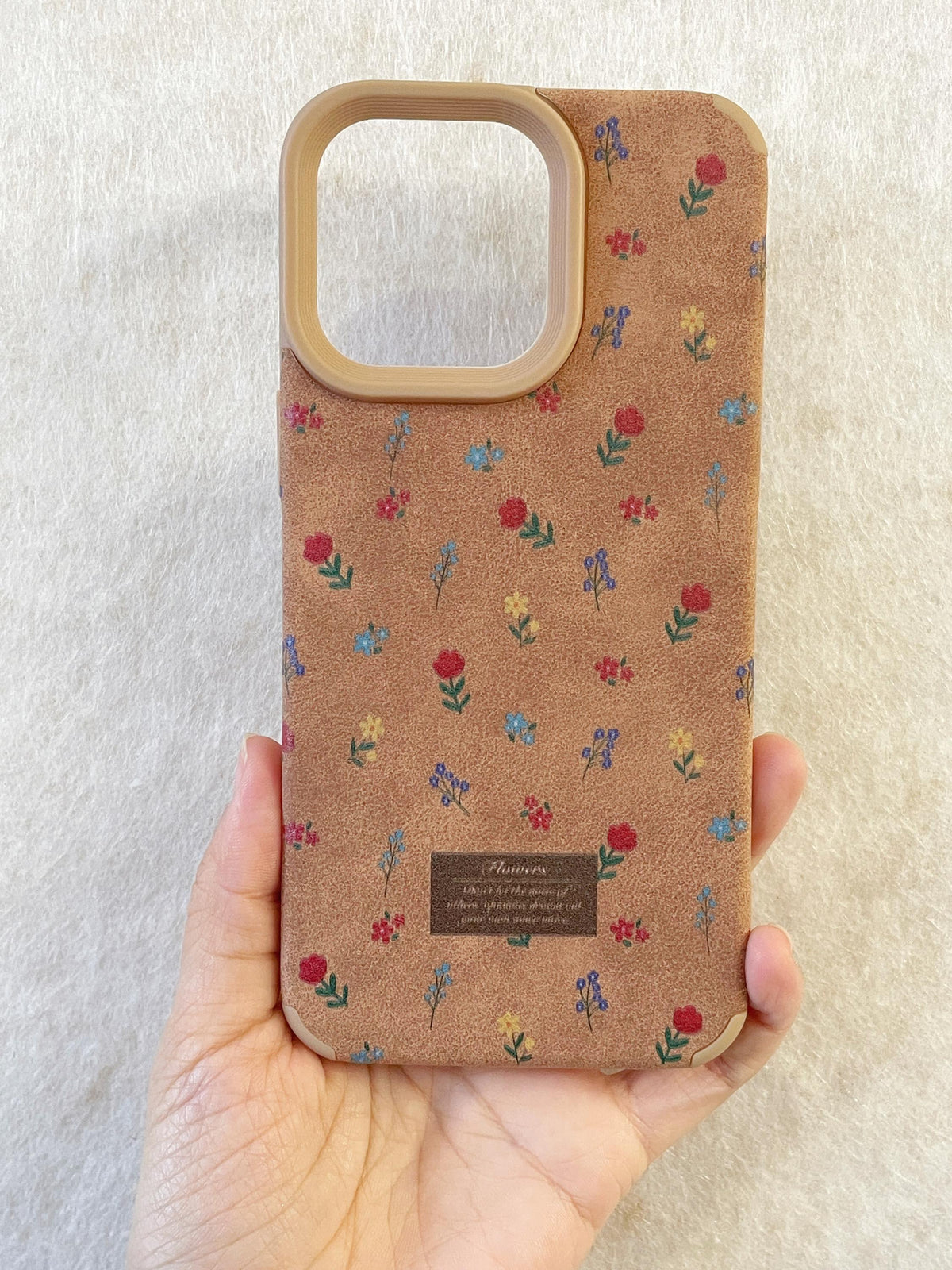 Suede Floral iPhone Case, Vintage Flower Print Soft Plush Touch Drop-Proof Case