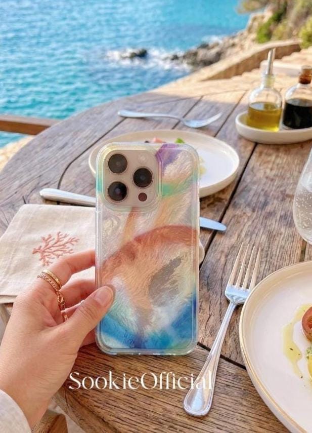 Aurora Pearl iPhone Case, Iridescent Ocean Gradient Glossy Phone Case (MagSafe Option)