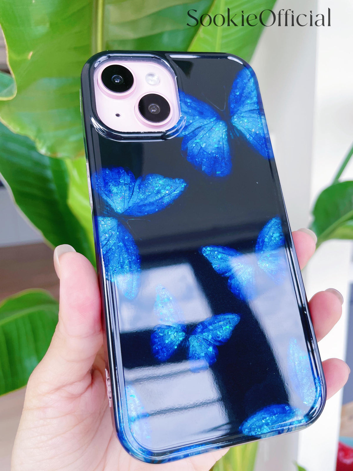 Blue Morpho Butterfly iPhone Case, Bling Y2K Gothic Protective Cover