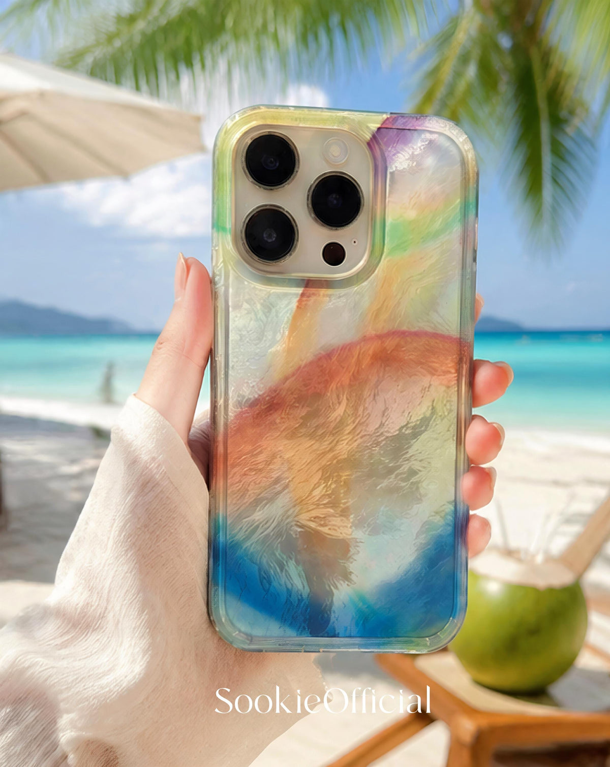 Aurora Pearl iPhone Case, Iridescent Ocean Gradient Glossy Phone Case (MagSafe Option)