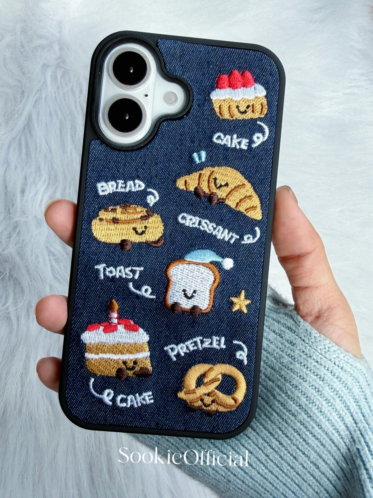 Denim Embroidered Bakery iPhone Case �?3D Kawaii Embroidery Phone Cover
