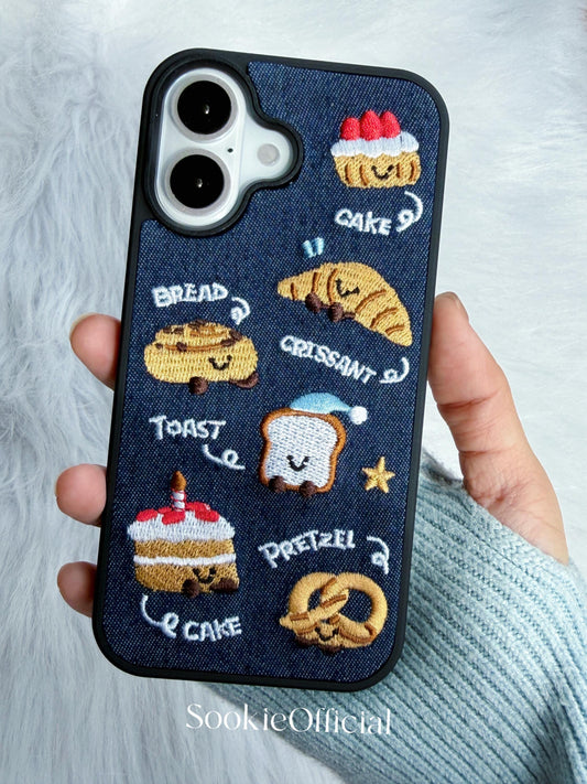 Denim Embroidered Bakery iPhone Case �?3D Kawaii Embroidery Phone Cover
