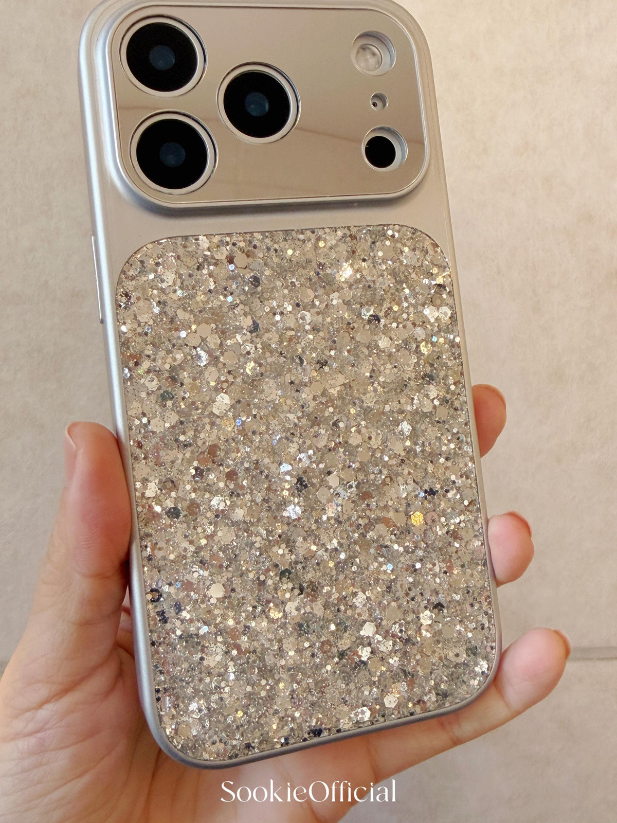 Ultra Sparkly Silver Glitter iPhone Case for 17 16 15 14 13 pro max,Shiny Protective Cover with Mirror Lens