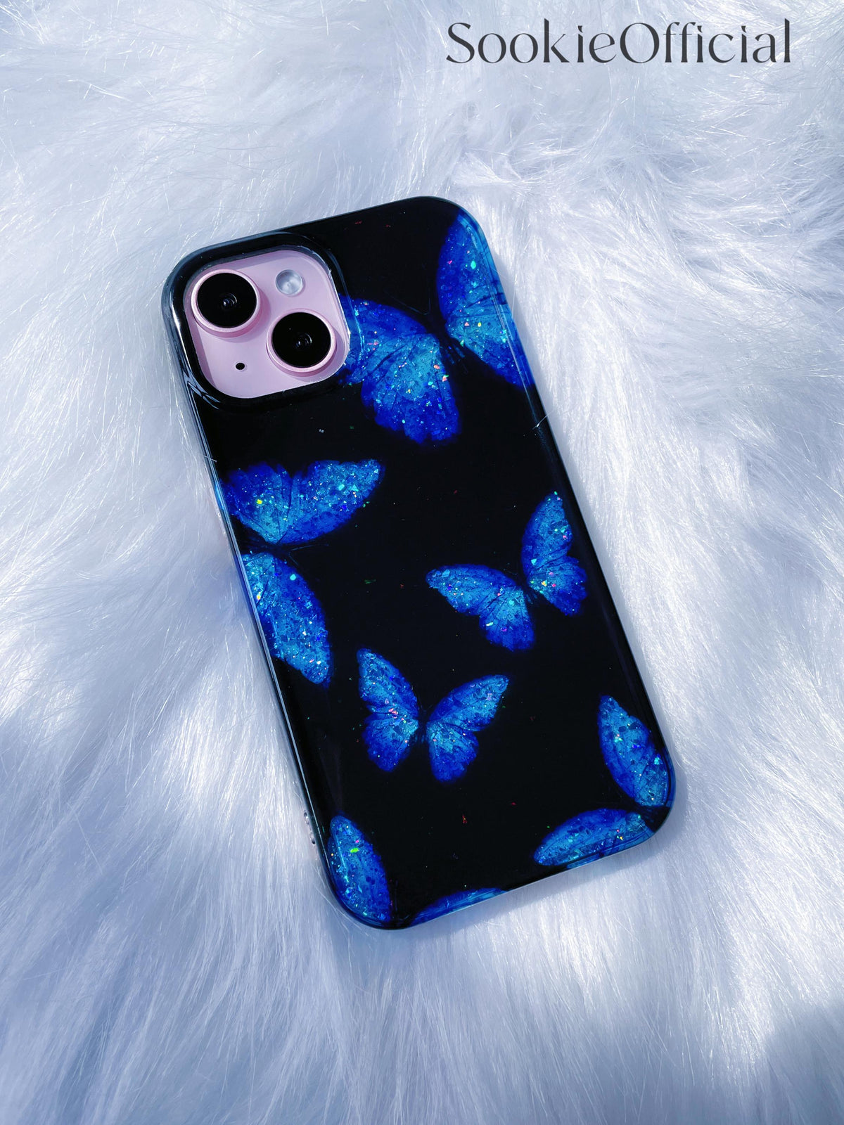 Blue Morpho Butterfly iPhone Case, Bling Y2K Gothic Protective Cover
