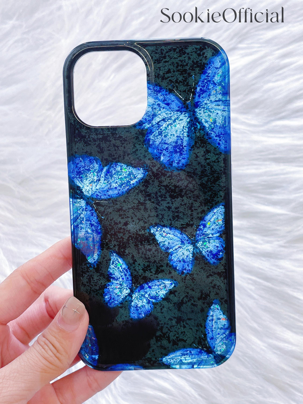 Blue Morpho Butterfly iPhone Case, Bling Y2K Gothic Protective Cover