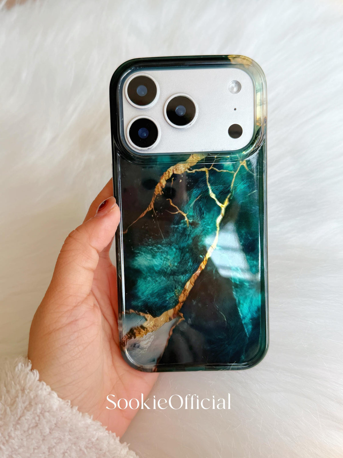 Emerald Green Marble iPhone Case �?Glossy Stone Texture, Protective