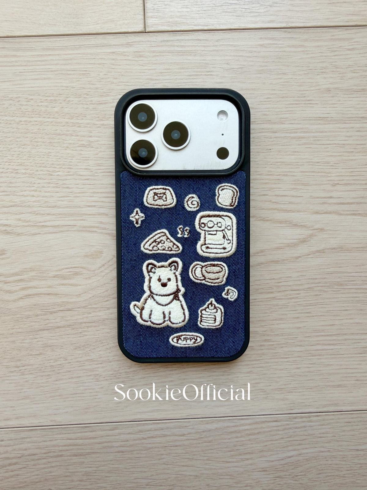 Embroidered Puppy iPhone Case: Denim Style Dog Lover Gift