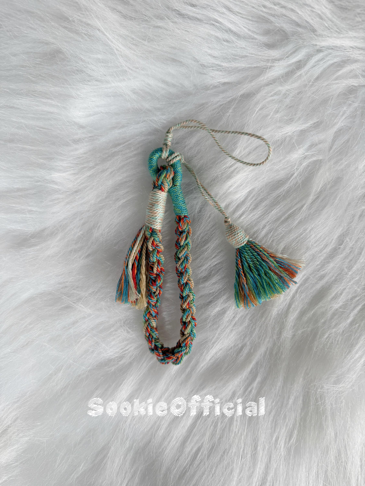 Boho Phone Wrist Strap, Teal & Rust Braided Woven Phone Charm, Camera Lanyard with Tassel