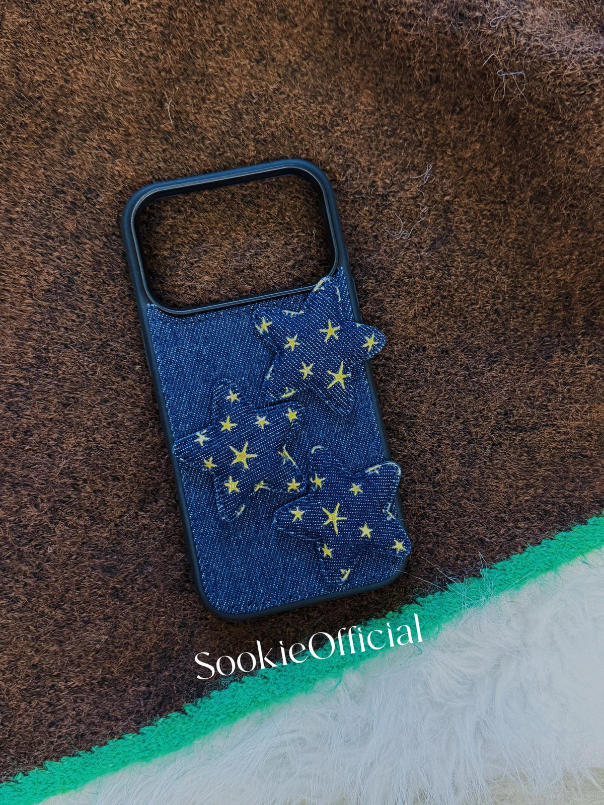 Y2K Denim Phone Case with 3D Stars  Blue Jean Phone Case Retro Star Cover for iPhone 13-17