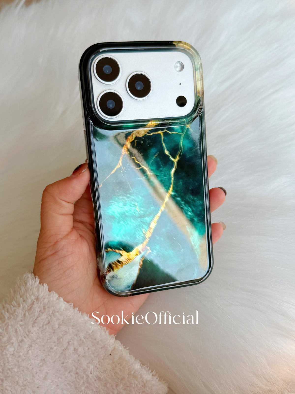 Emerald Green Marble iPhone Case �?Glossy Stone Texture, Protective
