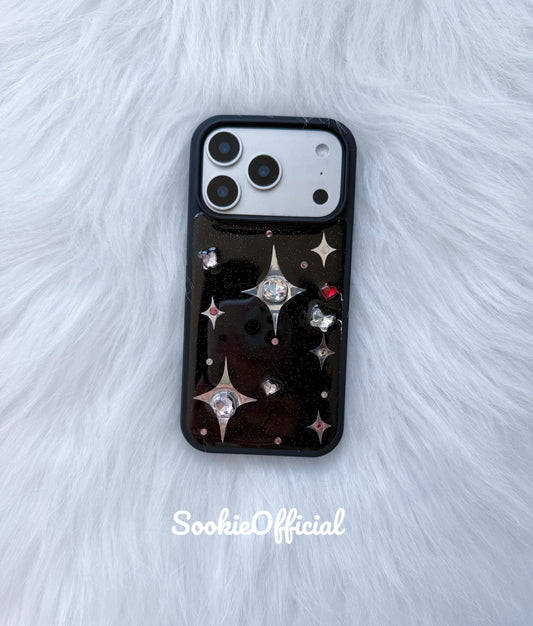 Black Sparkle iPhone Case 11�?7, Rhinestone Bling Star Case, Y2K Glitter Cover