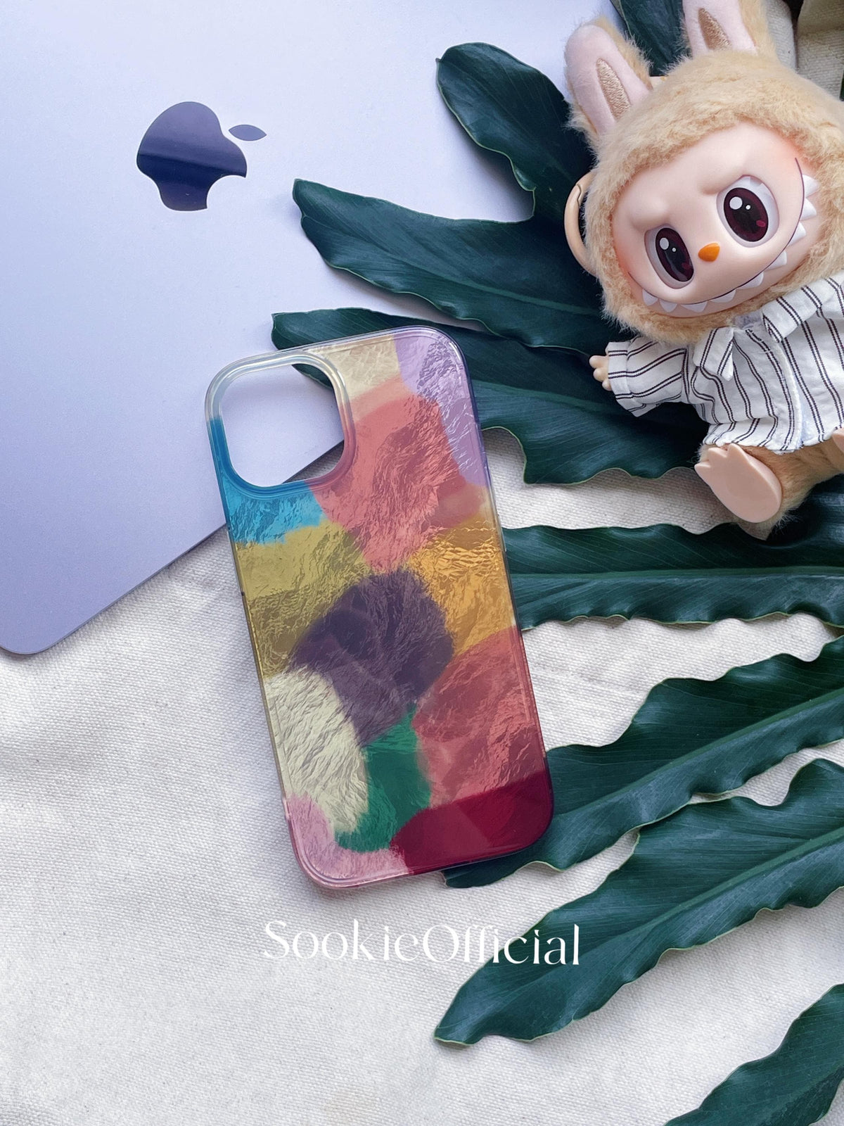 Glossy Iridescent Pearl iPhone Case with Beaded Chain, MagSafe & Standard Options