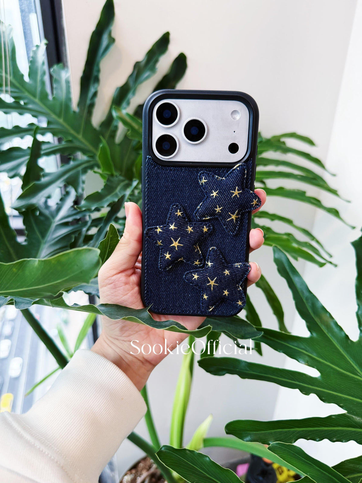 Y2K Denim Phone Case with 3D Stars  Blue Jean Phone Case Retro Star Cover for iPhone 13-17
