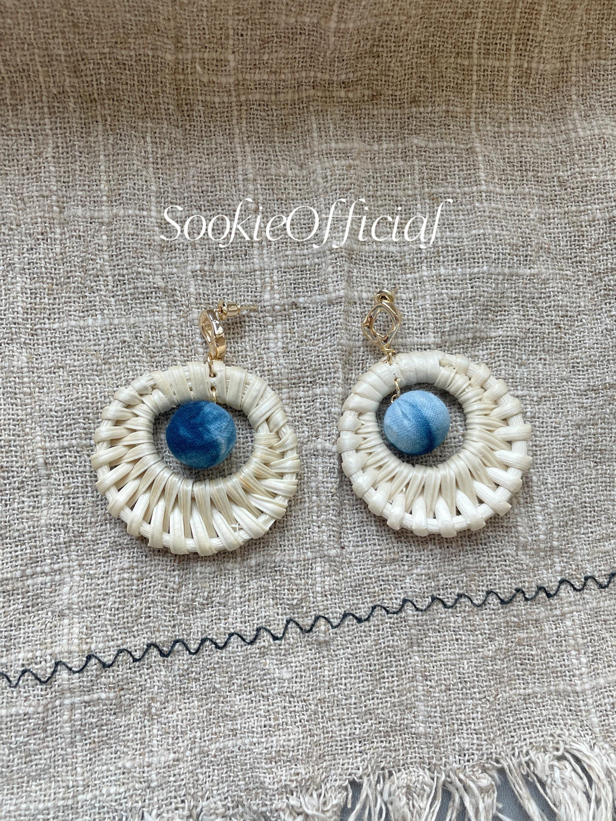 Plant-Dyed Fabric & Bamboo Hoop Earrings: 14K Gold-Filled