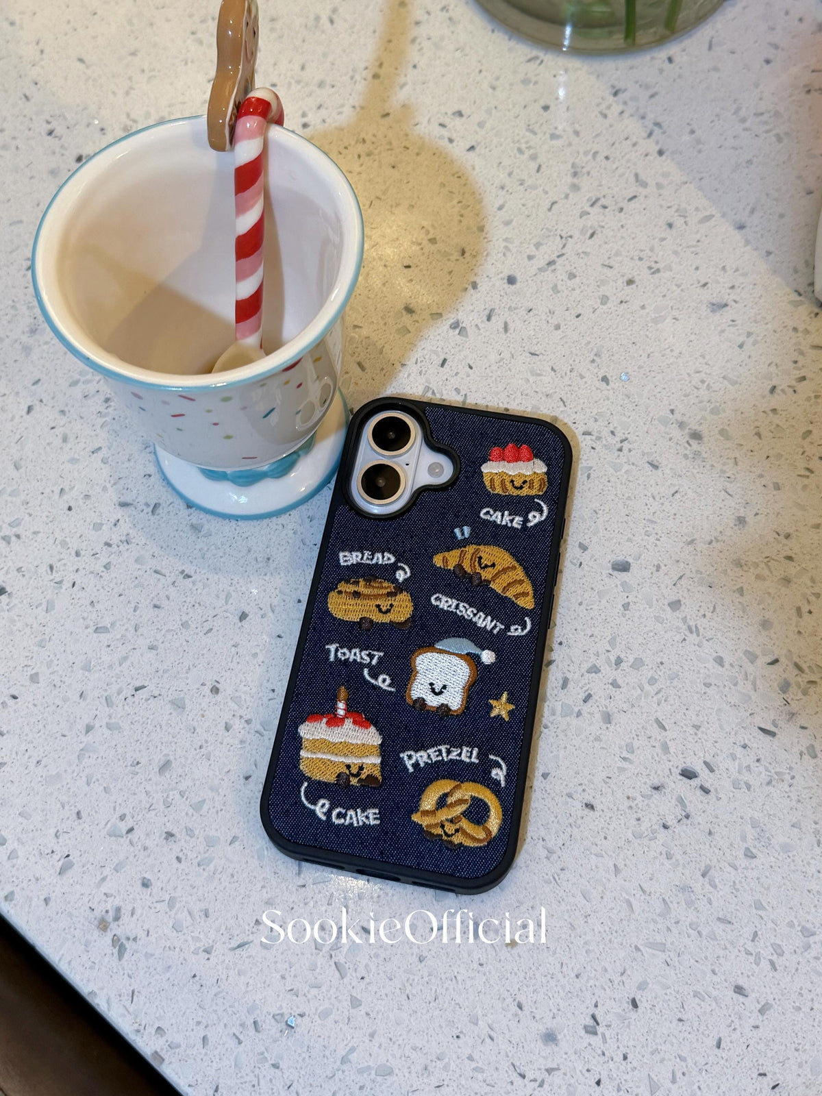 Denim Embroidered Bakery iPhone Case �?3D Kawaii Embroidery Phone Cover