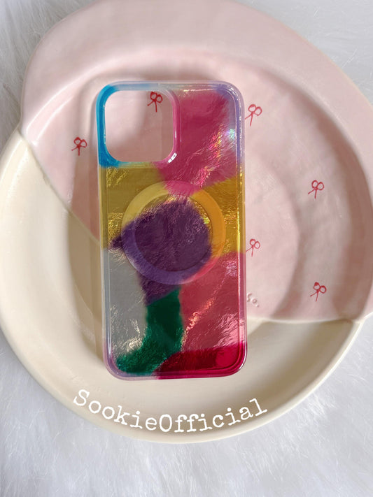 Glossy Iridescent Pearl iPhone Case with Beaded Chain, MagSafe & Standard Options