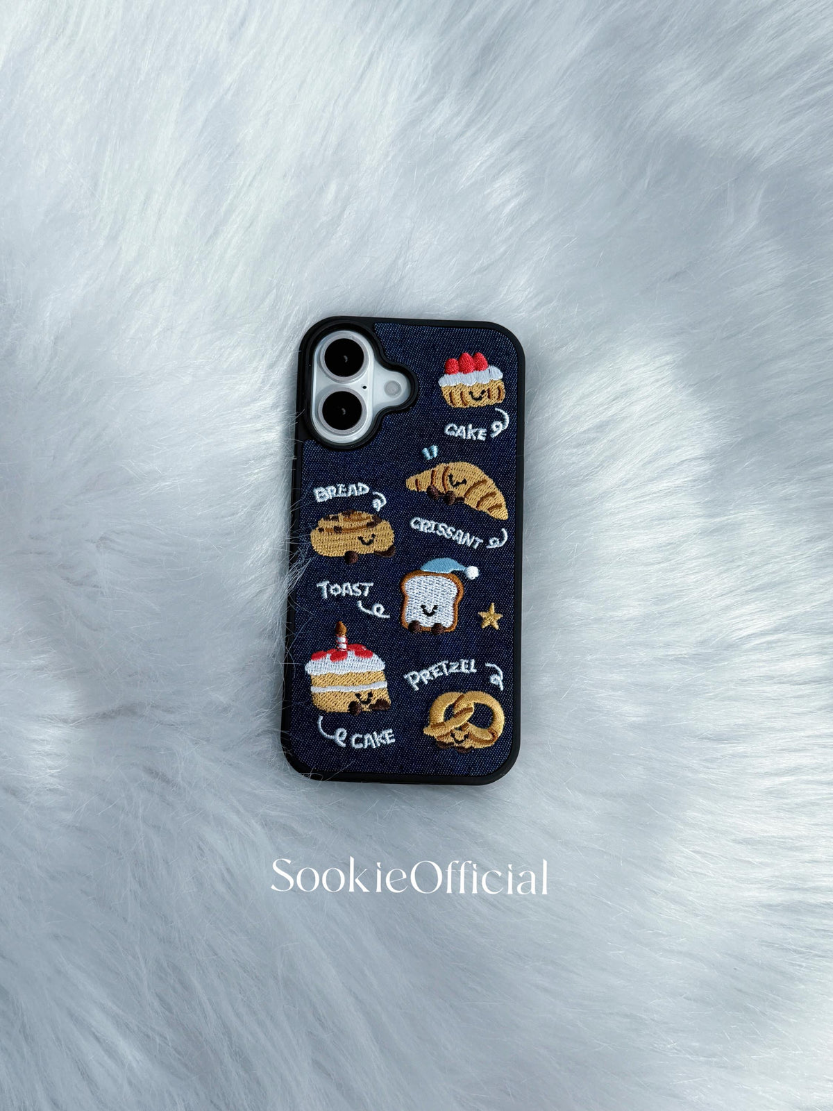 Denim Embroidered Bakery iPhone Case �?3D Kawaii Embroidery Phone Cover
