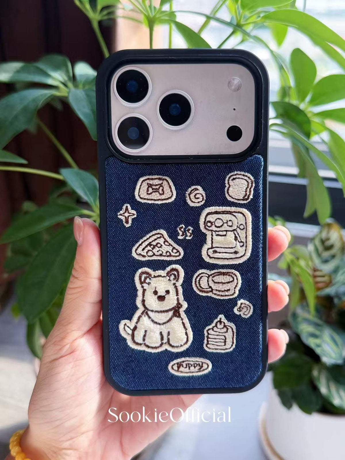 Embroidered Puppy iPhone Case: Denim Style Dog Lover Gift