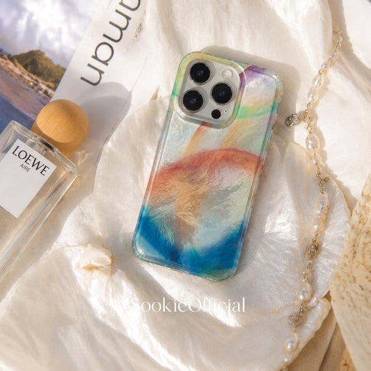 Aurora Pearl iPhone Case, Iridescent Ocean Gradient Glossy Phone Case (MagSafe Option)