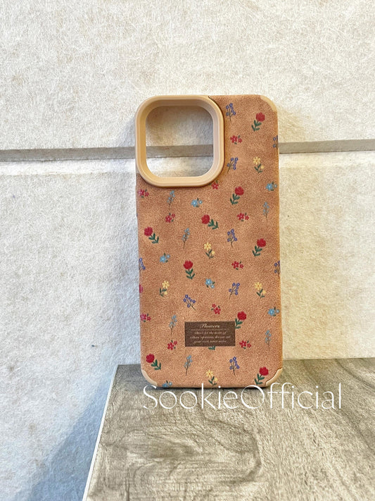 Suede Floral iPhone Case, Vintage Flower Print Soft Plush Touch Drop-Proof Case