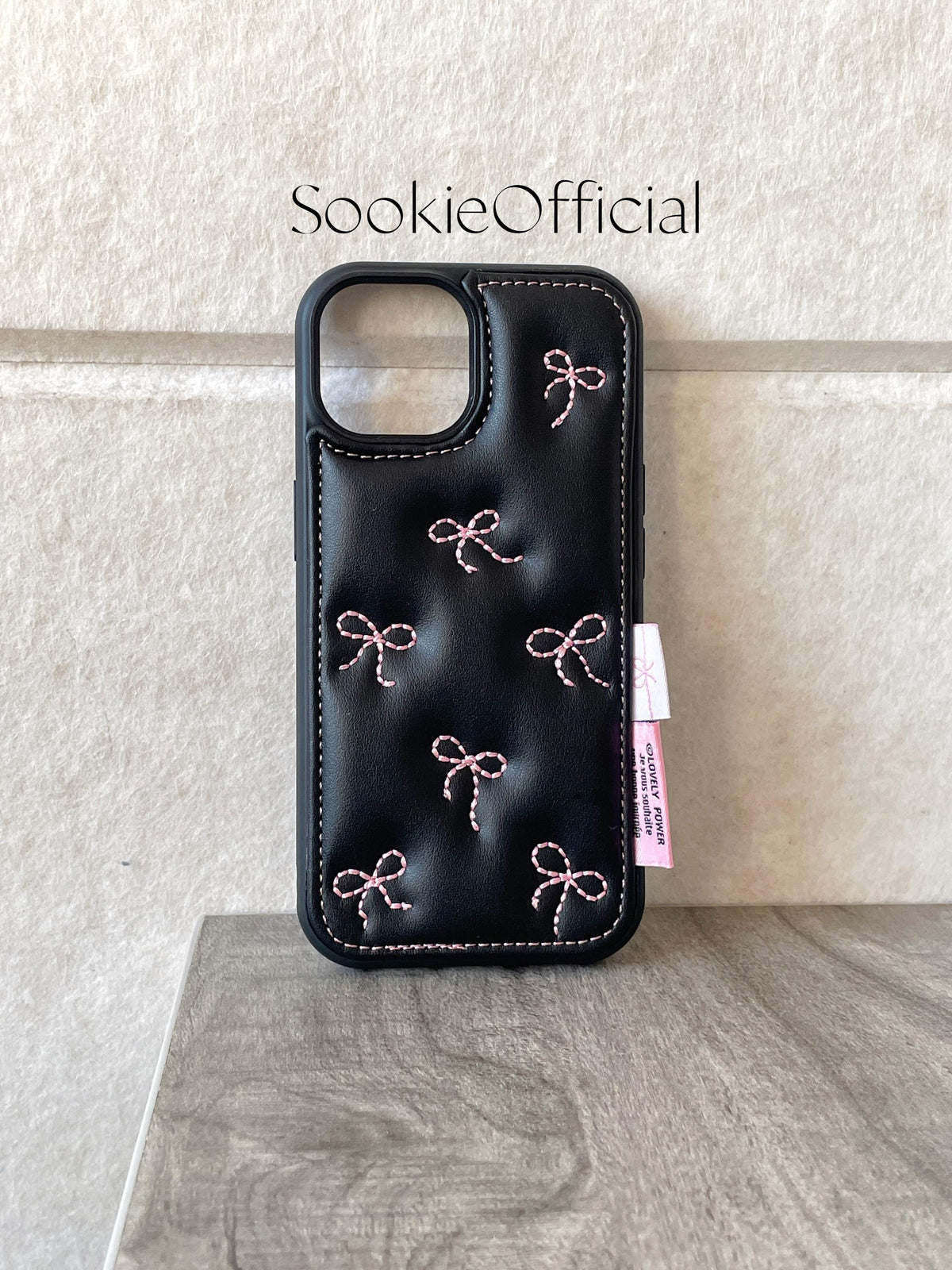 Pink Bow Embroidered Leather iPhone Case, Coquette Girly Phone Cover