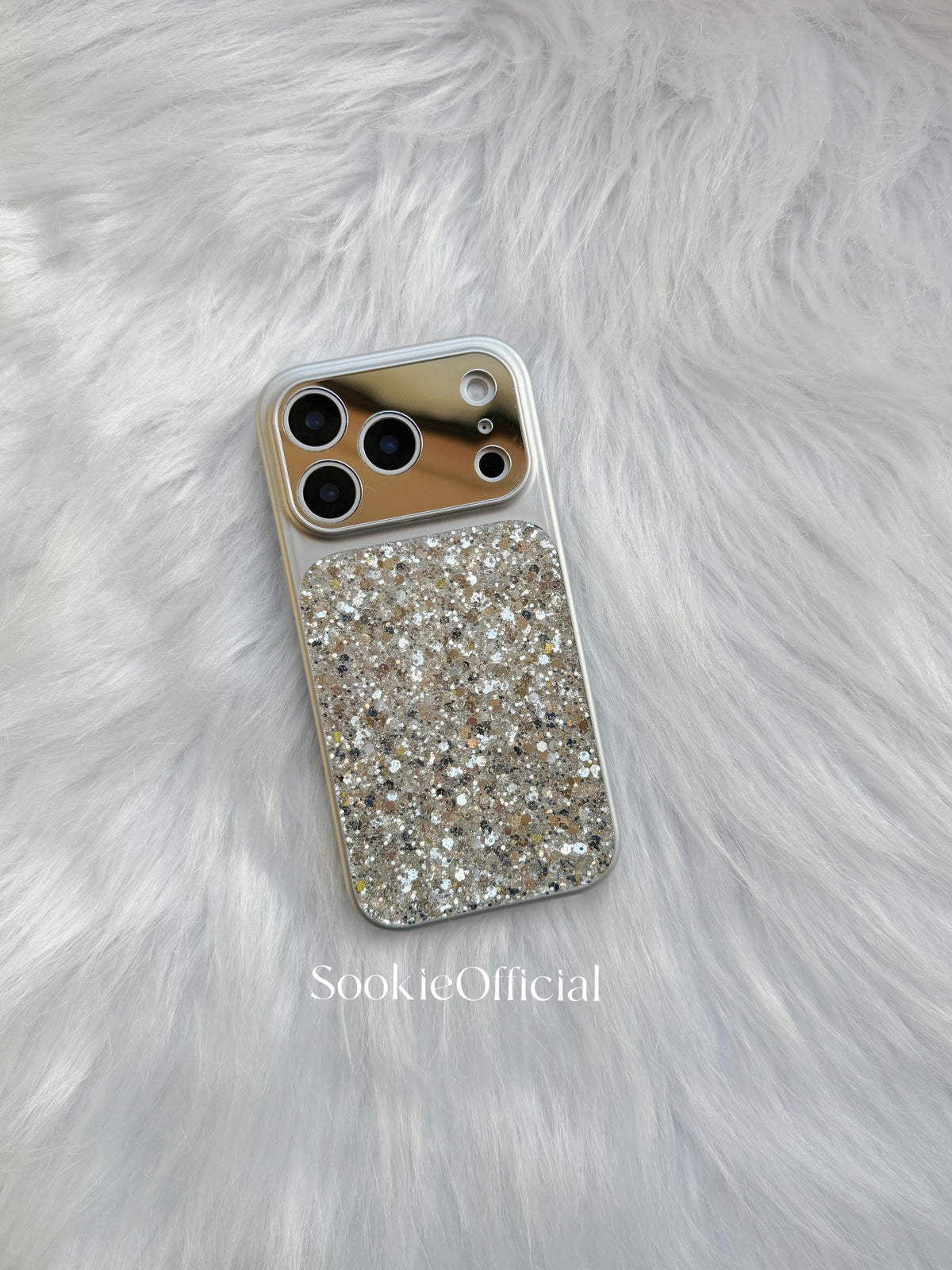 Ultra Sparkly Silver Glitter iPhone Case for 17 16 15 14 13 pro max,Shiny Protective Cover with Mirror Lens