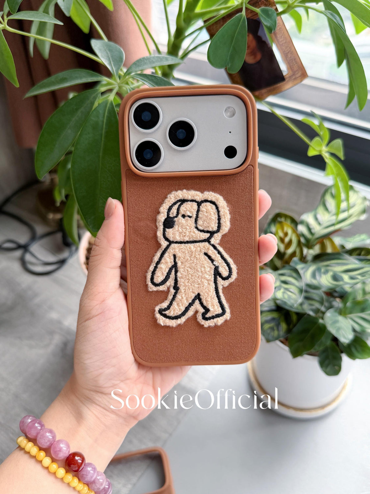 Brown Suede Plush Cat & Dog Phone Case for iPhone 17 16 15 14 13 pro max, Couple Fluffy Animal Cover