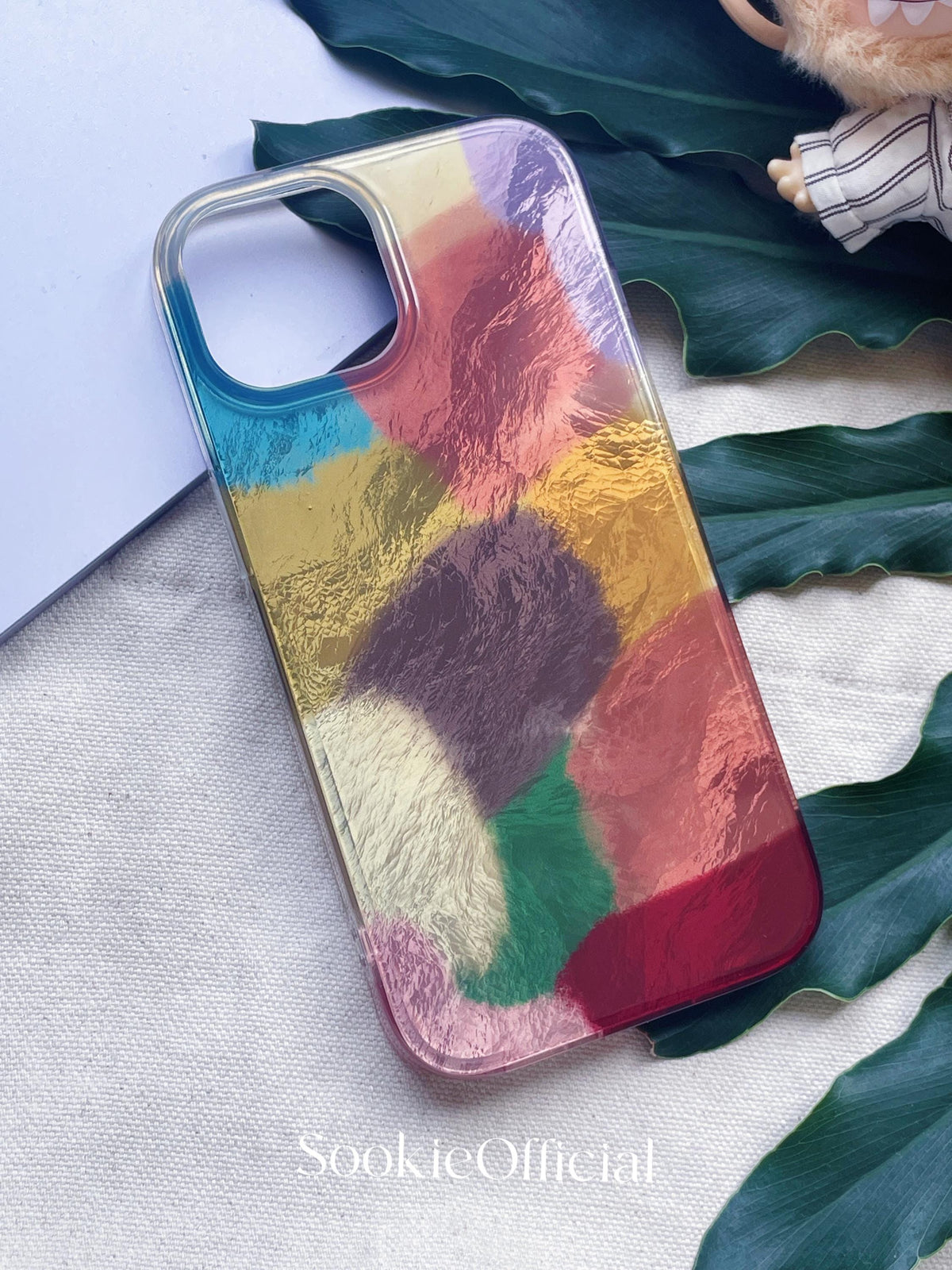 Glossy Iridescent Pearl iPhone Case with Beaded Chain, MagSafe & Standard Options