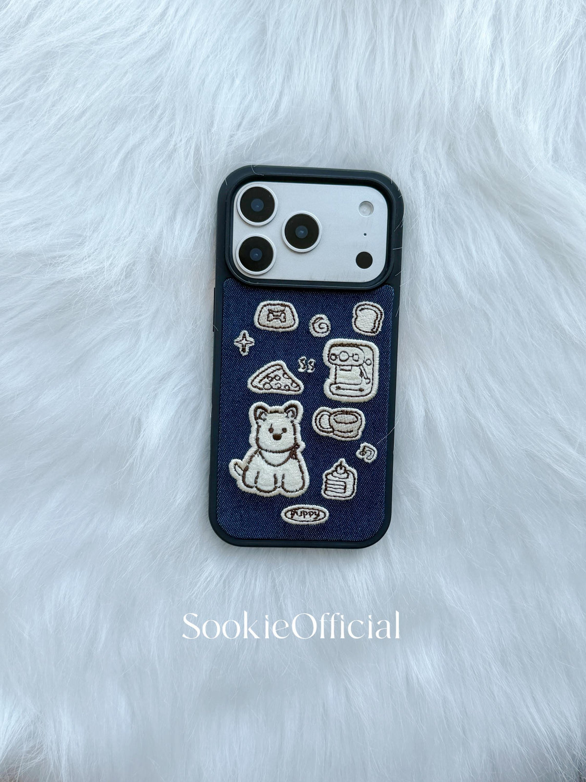 Embroidered Puppy iPhone Case: Denim Style Dog Lover Gift
