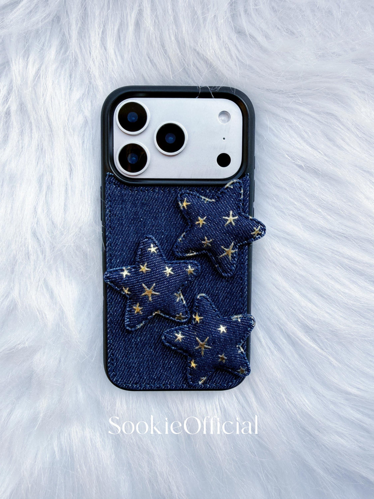 Y2K Denim Phone Case with 3D Stars  Blue Jean Phone Case Retro Star Cover for iPhone 13-17
