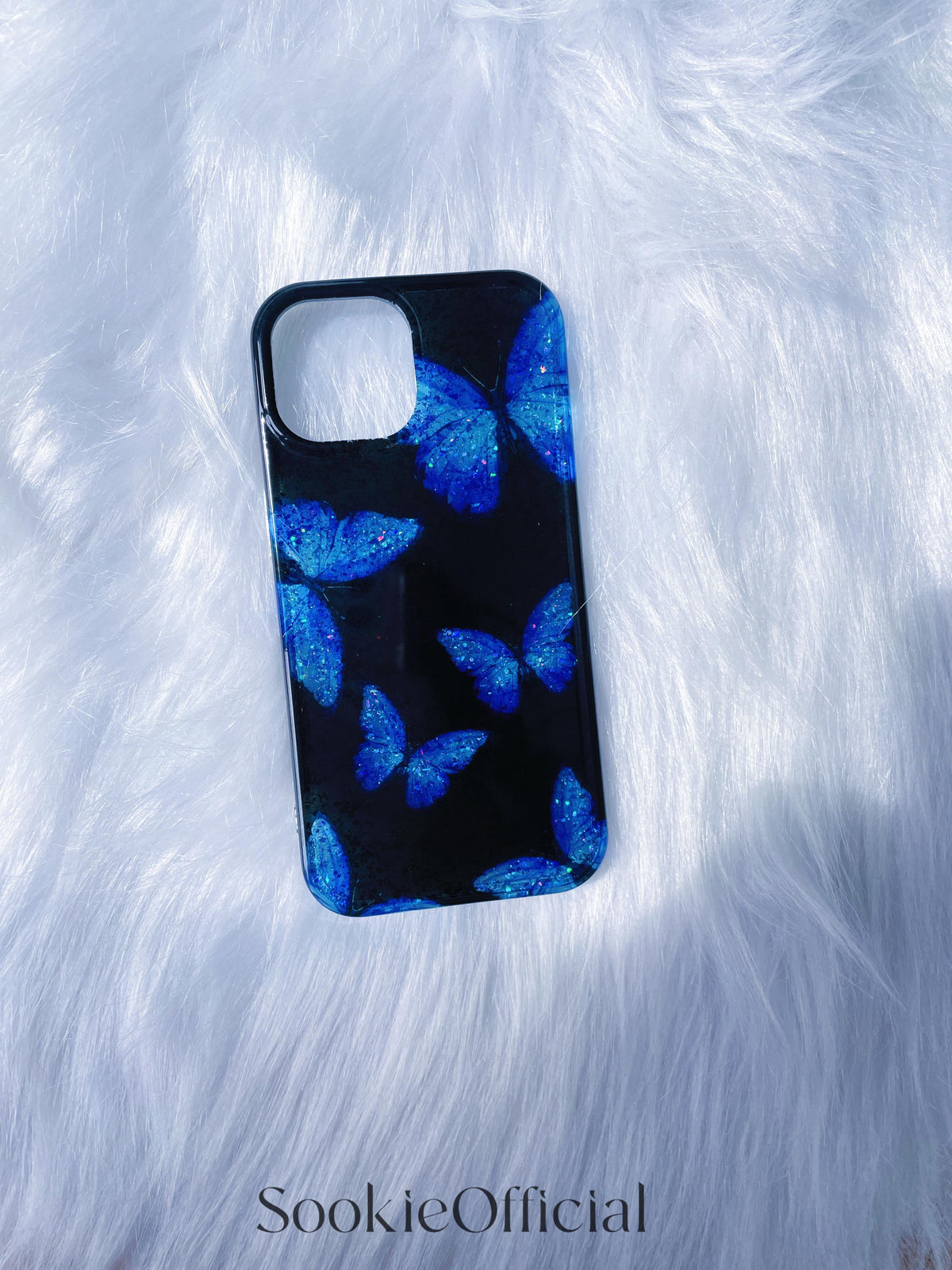 Blue Morpho Butterfly iPhone Case, Bling Y2K Gothic Protective Cover