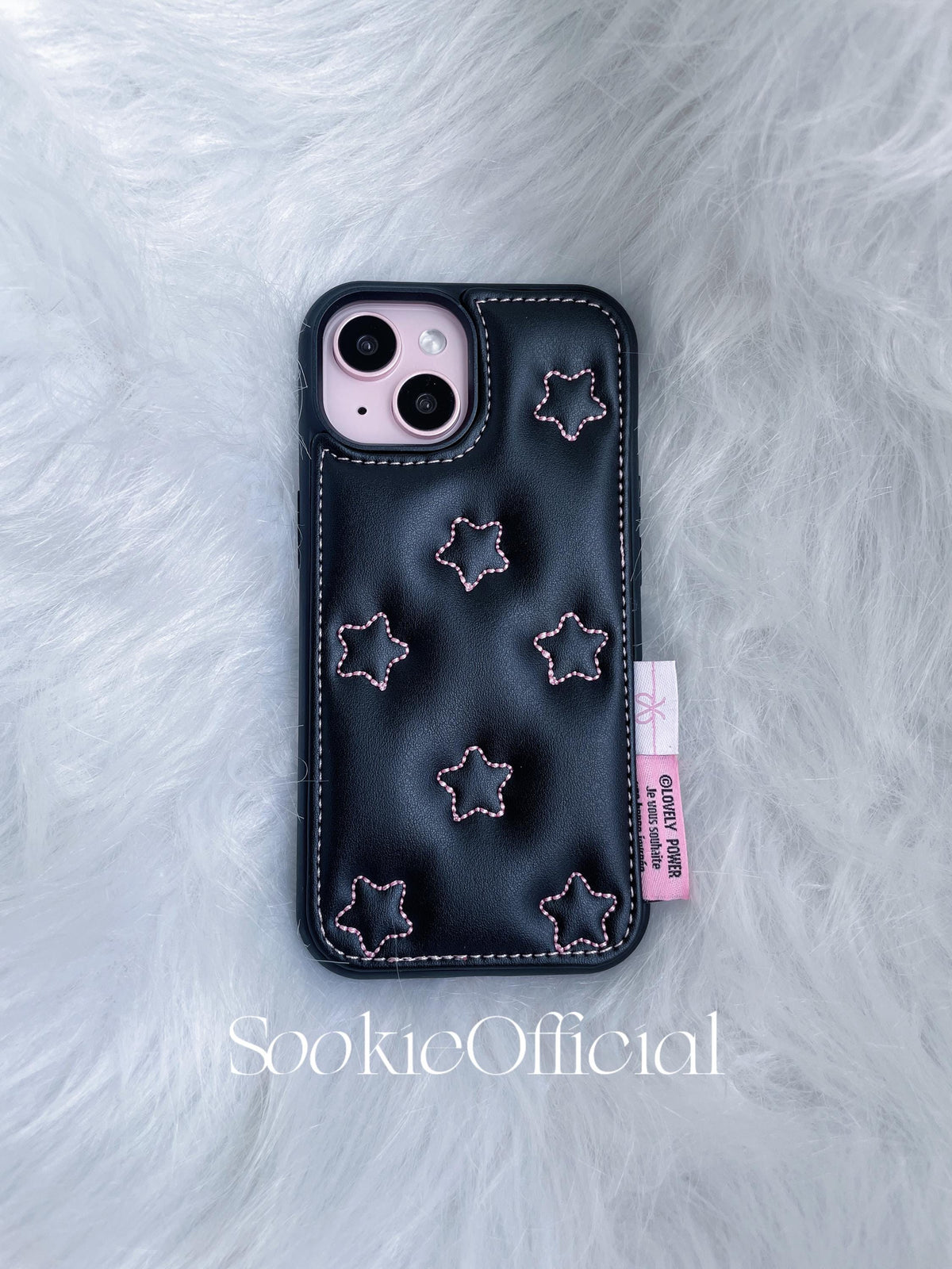 Embroidered Star Leather iPhone Case: Coquette Girly Phone Cover