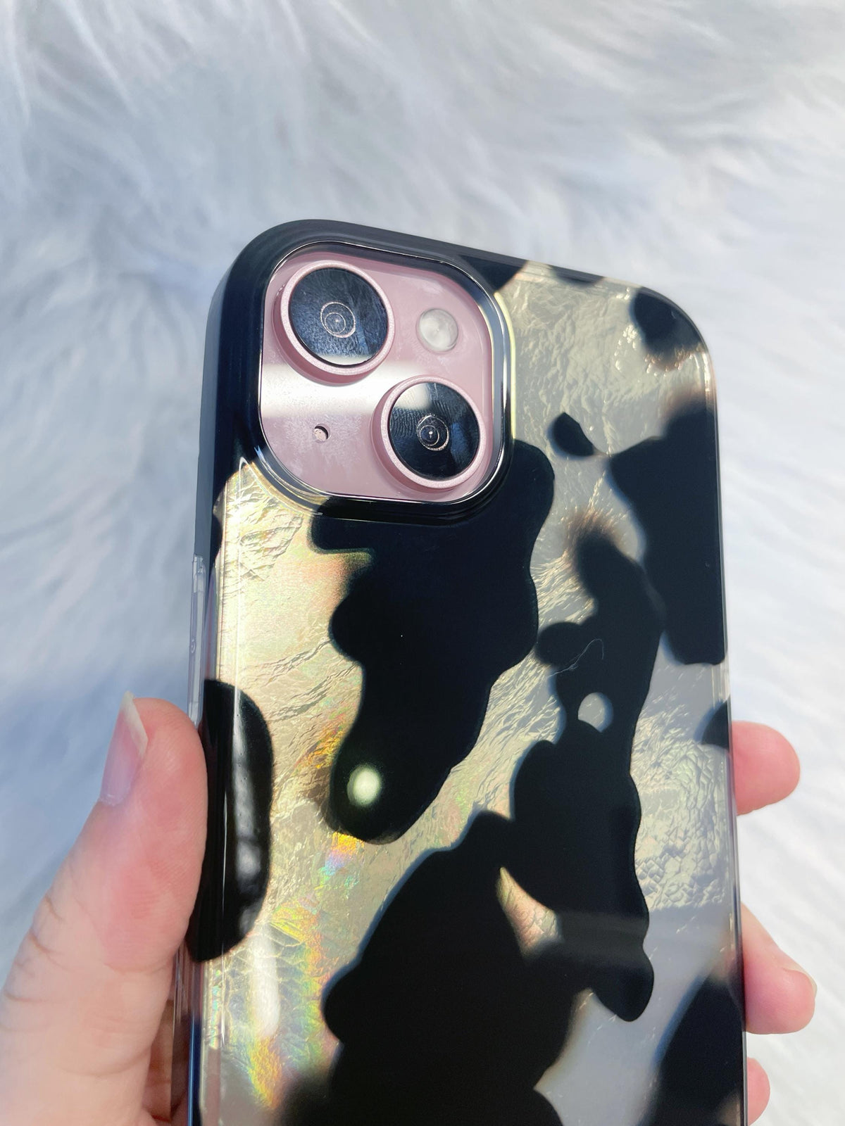 Black White Colorblock iPhone Case, MagSafe & Standard Options, Pearlescent Patchwork Phone Case
