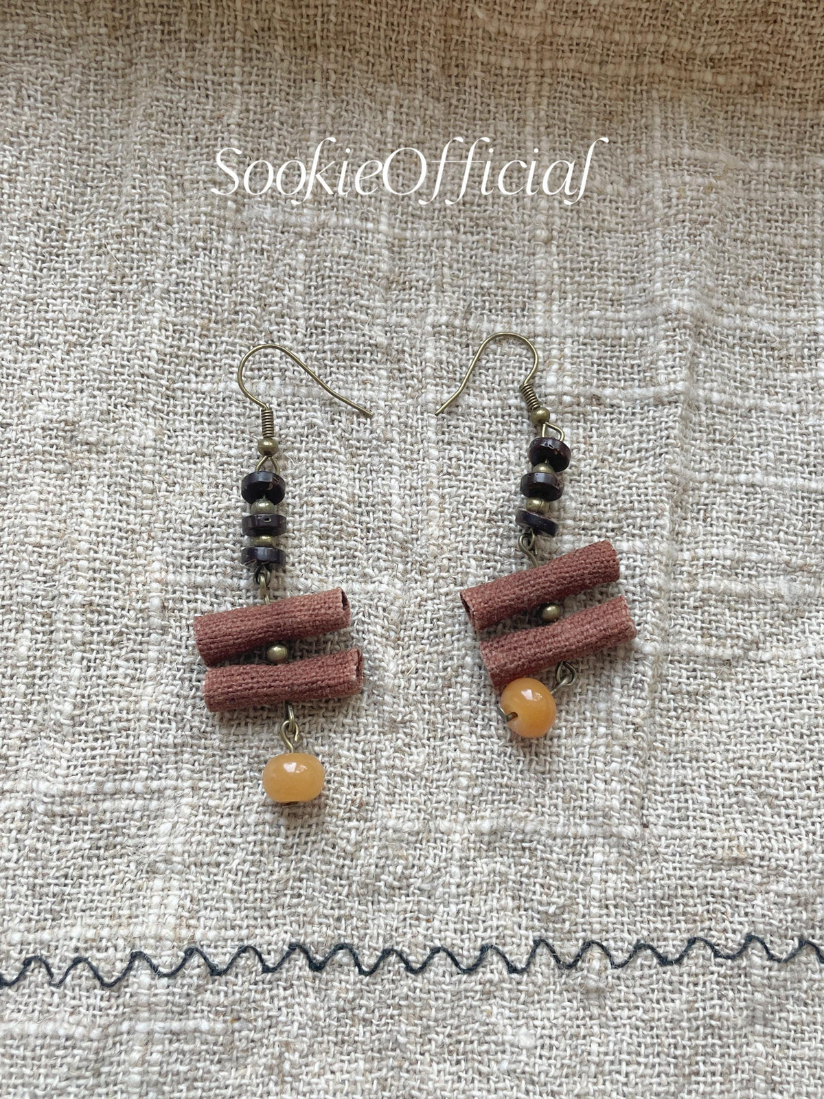 Botanical Dyed Fabric Earrings: Natural Seed & Coconut Shell