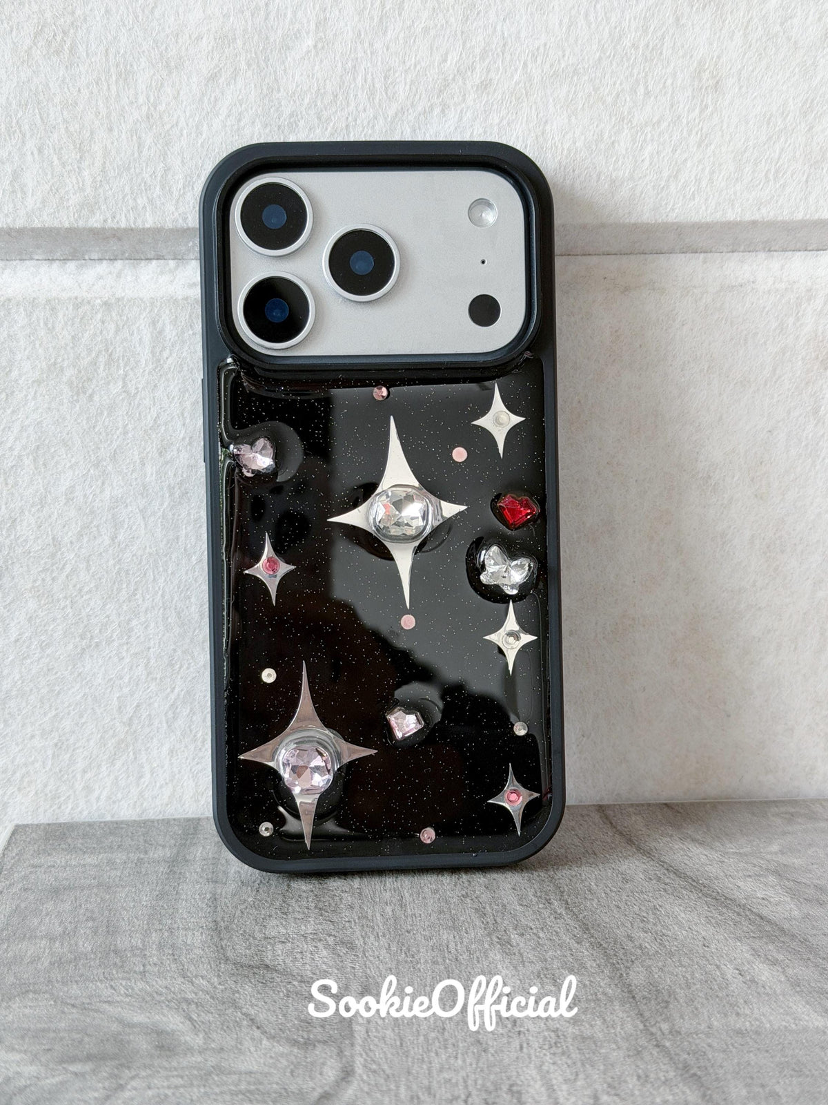 Black Sparkle iPhone Case 11�?7, Rhinestone Bling Star Case, Y2K Glitter Cover