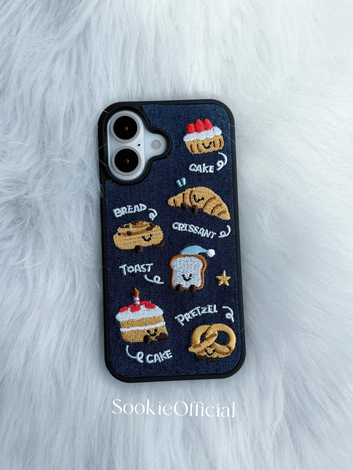 Denim Embroidered Bakery iPhone Case �?3D Kawaii Embroidery Phone Cover