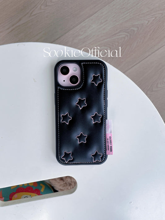 Embroidered Star Leather iPhone Case: Coquette Girly Phone Cover