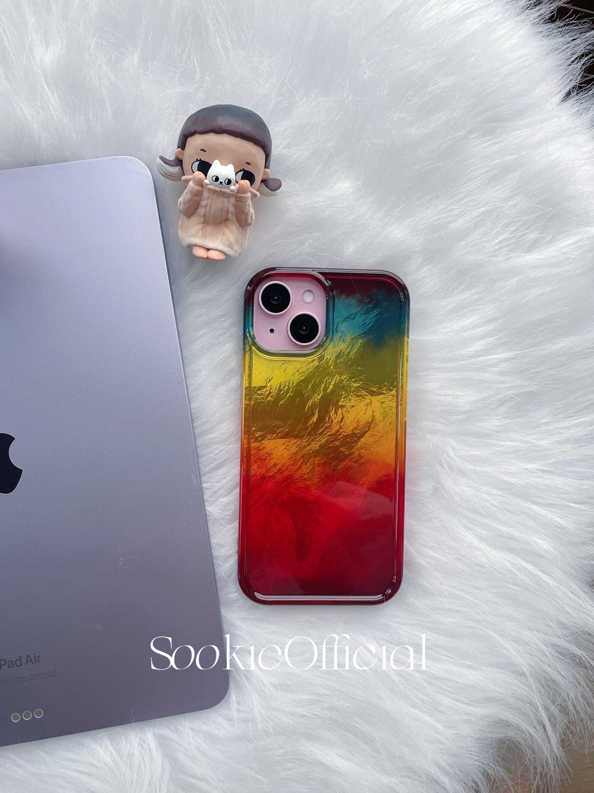 Pearlescent Rainbow iPhone Case �?Glossy Colorblock Gradient Protection