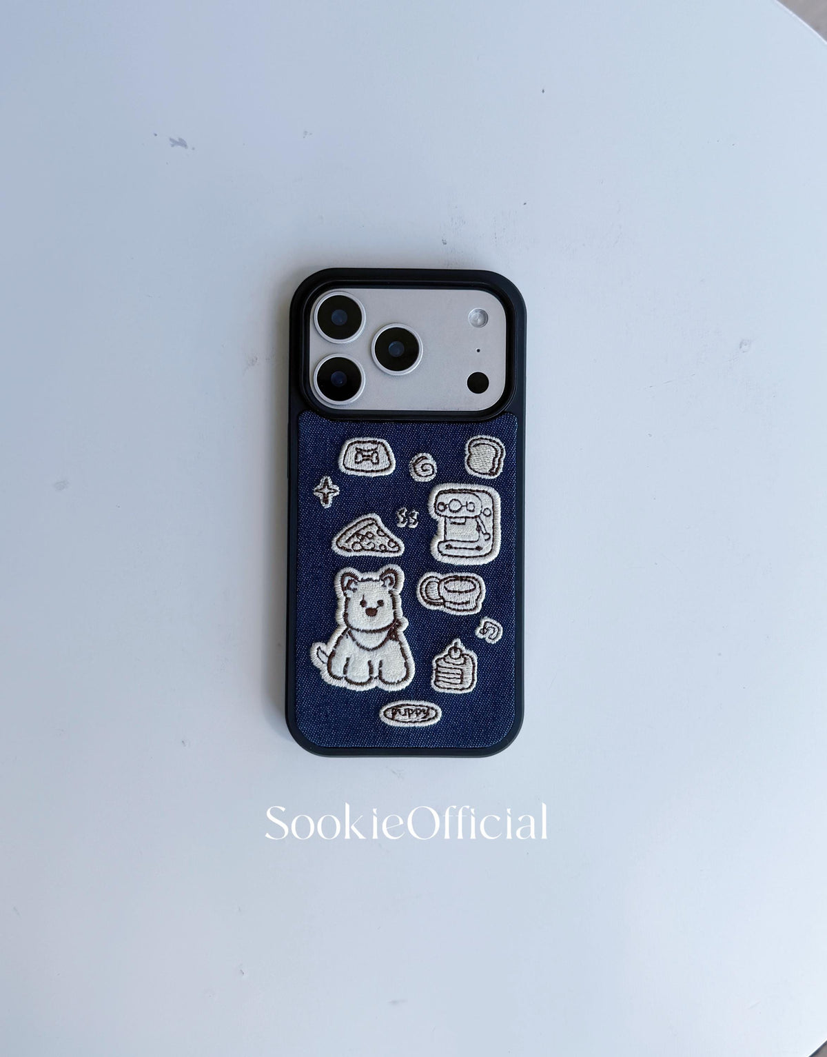 Embroidered Puppy iPhone Case: Denim Style Dog Lover Gift