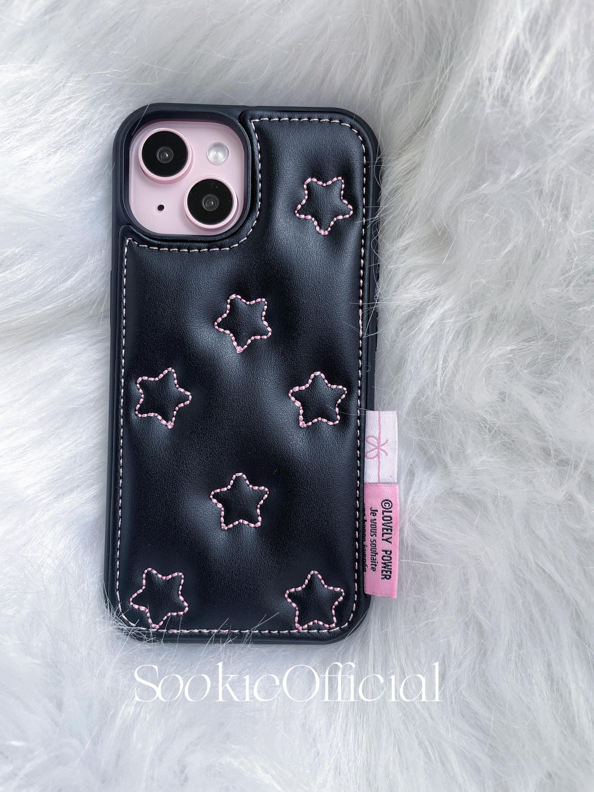 Embroidered Star Leather iPhone Case: Coquette Girly Phone Cover