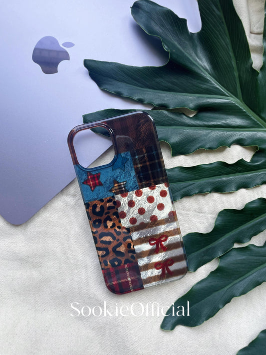 Pearlescent Brown Collage iPhone Case: Retro Leopard Stripe Plaid Mix Style Cover