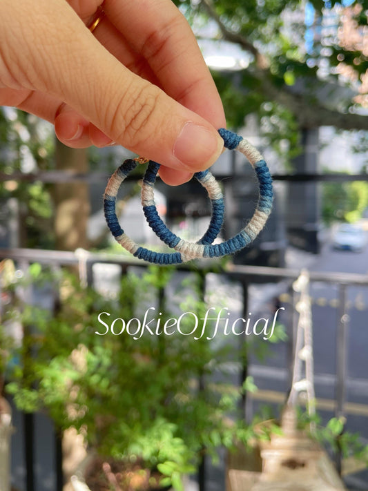 Indigo Dyed Cotton Hoop Earrings: 14K Gold Bohemian Jewelry