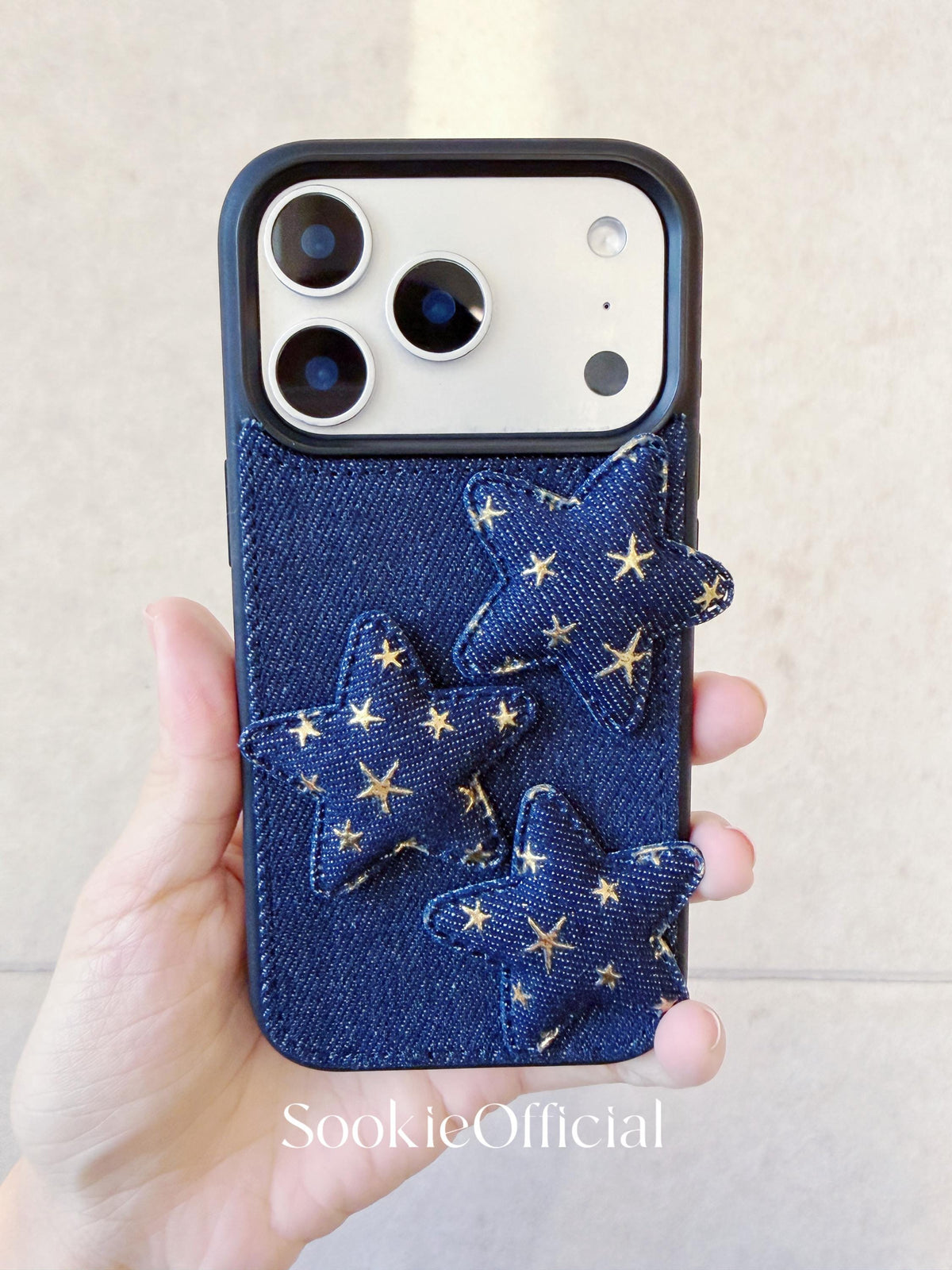 Y2K Denim Phone Case with 3D Stars  Blue Jean Phone Case Retro Star Cover for iPhone 13-17