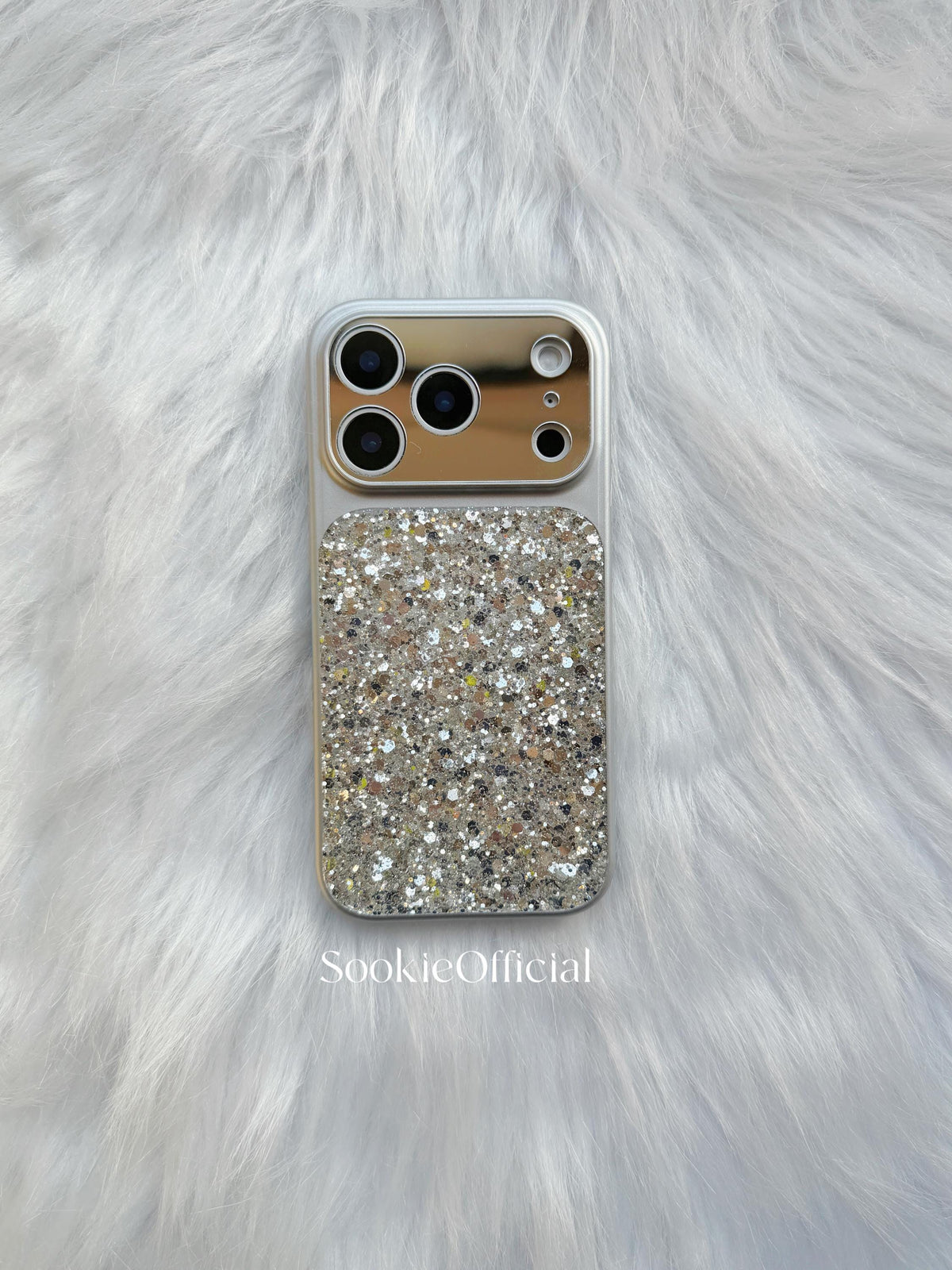 Ultra Sparkly Silver Glitter iPhone Case for 17 16 15 14 13 pro max,Shiny Protective Cover with Mirror Lens
