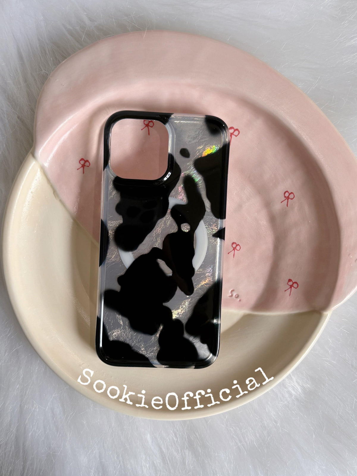 Black White Colorblock iPhone Case, MagSafe & Standard Options, Pearlescent Patchwork Phone Case
