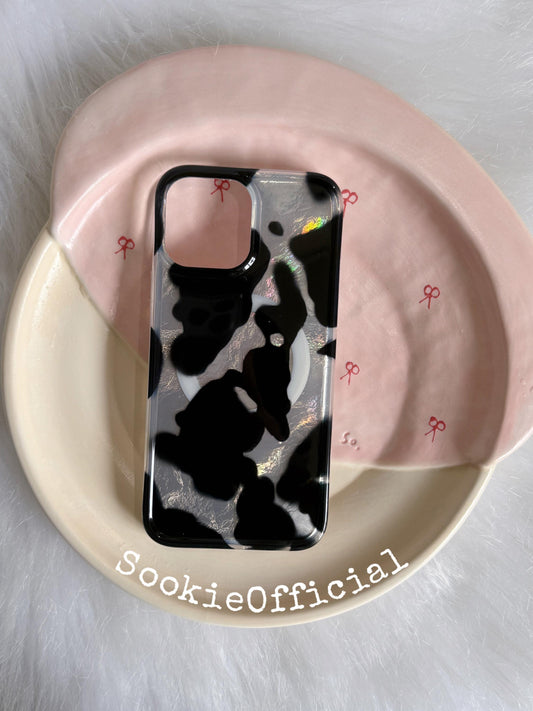 Black White Colorblock iPhone Case, MagSafe & Standard Options, Pearlescent Patchwork Phone Case